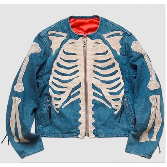 Kapital men's jeans jacket with embroidered skeleton